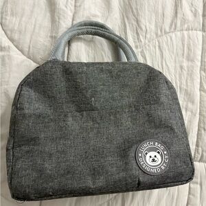 Gray Textured Insulated Lunch Tote with Bear Patch